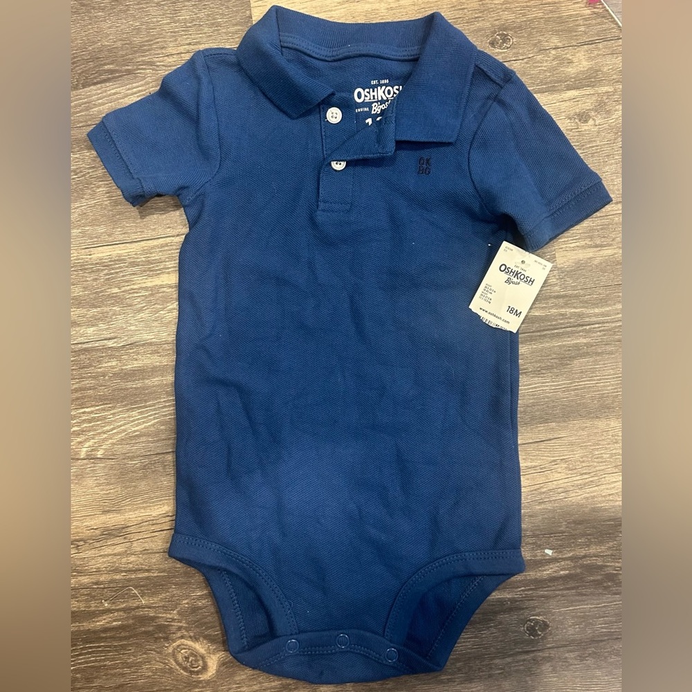 Oshkosh 18mo new with tags blue polo onesie